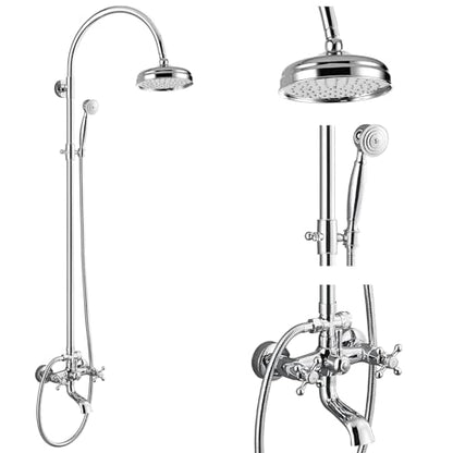 gotonovo Exposed Shower Faucet Set with Tub Spout Polished Chrome | Brass Bathroom Shower System,8 Inch Rainfall Head with Handheld Spray and Tub Filler,Adjustable Height,6’’ Hole Distance - color: Chrome