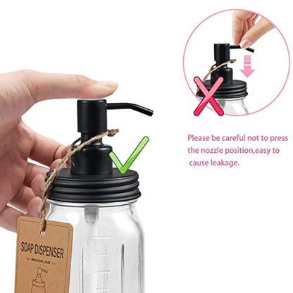 Amolliar Mason Jar Bathroom Accessories Set, 4Pcs Glass Bathroom Set, Black | Lotion Soap Dispenser, 2 Cotton Swab Holders, Toothbrush Holder, Farmhouse Rustic Bathroom Decor, Perfect Decorating Idea - size: Black, style: Standard-mouth