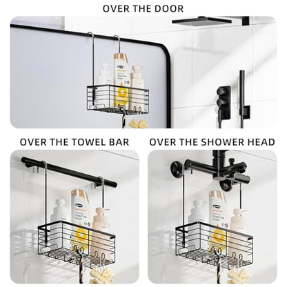 SHANSHUI Shower Hanging Caddy, Bathroom Shower Organizer Basket, Shampoo Bracket Over Door Rack with Hooks, 304 Stainless Steel - size: 11.1"D x 4.7"W x 13.6"H