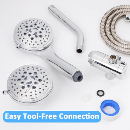 High Pressure Rain Shower Head Combo with Fixed and 9 Sprays Handheld, Non-Clogging Nozzles, Stainless Steel Hose with Adjustable Bracket Double Shower Head