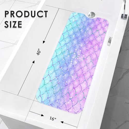 Pink Blue Mermaid Bathtub Shower Mat Fish Underwater Sea Non-Slip Tub Extra Long Bath Floor 40X16 Inch Machine Washable for Bathroom Tub Bath Mat for Toddler and Baby - color: Pink Blue Mermaid Scale
