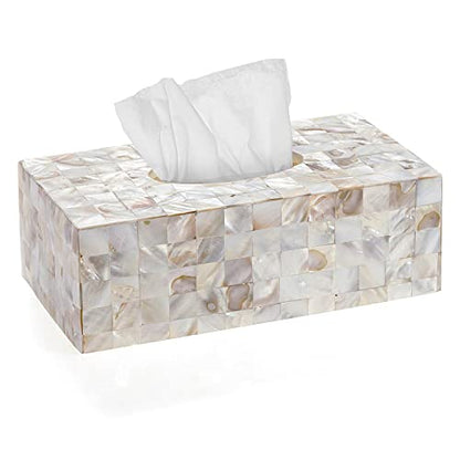 Milano Tissue Box Cover Rectangular - Decorative Tissue Box Holder Rectangular is Finished in Beautiful Mother of Pearl Shells - Durable Tissue Cover for Elegant Decor - style: Rectangular Tissue Box Cover