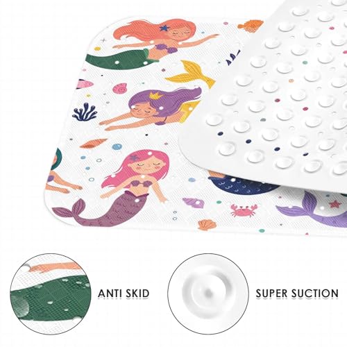 Cute Kids Sea Bathtub Shower Mat Summer Mermaid Nautical Non-Slip Tub Extra Long Bath Floor 40X16 Inch Machine Washable for Bathroom Tub Bath Mat for Toddler and Baby - color: Cute Mermaid
