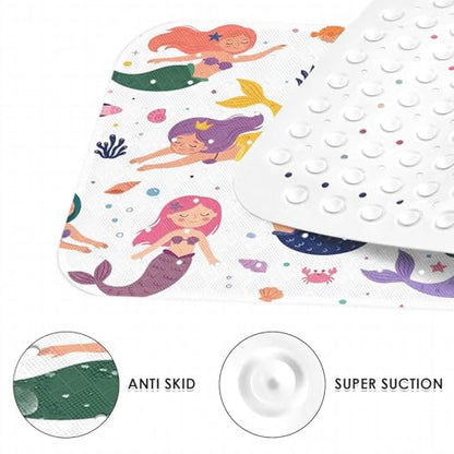 Cute Kids Sea Bathtub Shower Mat Summer Mermaid Nautical Non-Slip Tub Extra Long Bath Floor 40X16 Inch Machine Washable for Bathroom Tub Bath Mat for Toddler and Baby - color: Cute Mermaid