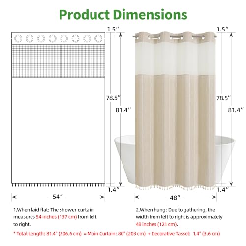 eachope No Hook Stall Shower Curtain with Snap-in Fabric Liner - 54x80 Heavy-Duty Linen Textured Striped Design,Narrow Rustic Modern Farmhouse Bohemian Bathroom Curtain,Water-Repellent,Cream/Beige | 230GSM Thick Fabric,Hotel Luxury Decor,Mesh Top Window,W