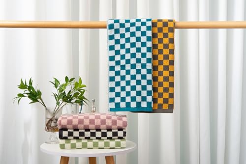 Madi-Cadi Hand Towels 5 Pack - Cotton Face Towels Soft, Absorbent, and Decorative Checkered Design for Bathroom, Kitchen, Gym, and Spa - 13 x 29 Inches for Any Occasion