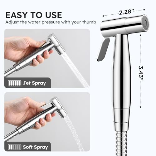 Arofa Handheld Bidet Sprayer, Bidet Attachment for Toilet, Chrome | Adjustabel Water Pressure, Leak-Free Hose, Fits Two-Piece Toilets, Feminine/Baby/Pet Wash, Cloth Diaper Rinse, Easy Install - color: Chrome, size: 1 Pack