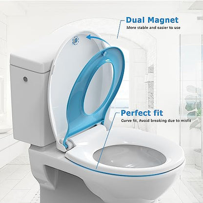 Toilet Seat with Easy Clean & Change Hinges, Quiet-Close Lid, Contoured Seat, Quick-Attach Hardware, White, 18.6"L x 14.2"W - color: Blue, size: 18.6"L x 14.2"W