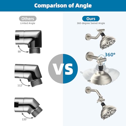 Hibbent All Metal Shower Head Elbow Adapter, 360 ° Adjustable Swivel Brass Shower Head Adapter, Stainless Steel Shower Arm Extension for Fixed and Rain Showerhead, Wall Mounted, Brushed Nickel - color: Brushed Nickel