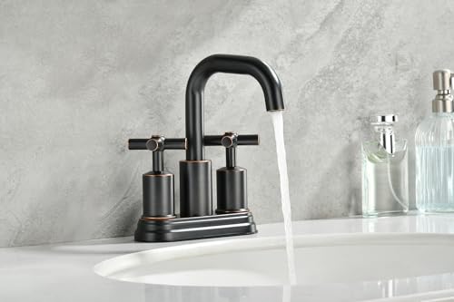 Two Handle Lavatory Faucet 4-inch Centerset Bathroom Sink Faucets with Drain Assembly for 3 Hole Sink Oil Rubbed Bronze Finish DF-4303CCH-ORB Duttao - color: Oil Rubbed Bronze