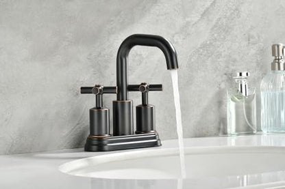 Two Handle Lavatory Faucet 4-inch Centerset Bathroom Sink Faucets with Drain Assembly for 3 Hole Sink Oil Rubbed Bronze Finish DF-4303CCH-ORB Duttao - color: Oil Rubbed Bronze