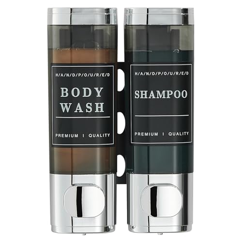 Shampoo and Conditioner Dispenser, Shower Soap Dispenser 2 Chamber No Drill Wall-Mounted Shampoo Dispenser for Shower Wall Mounted Shower Dispenser for Bathroom Hotel Large Capacity,Chrome - color: Chrome 2 Chamber