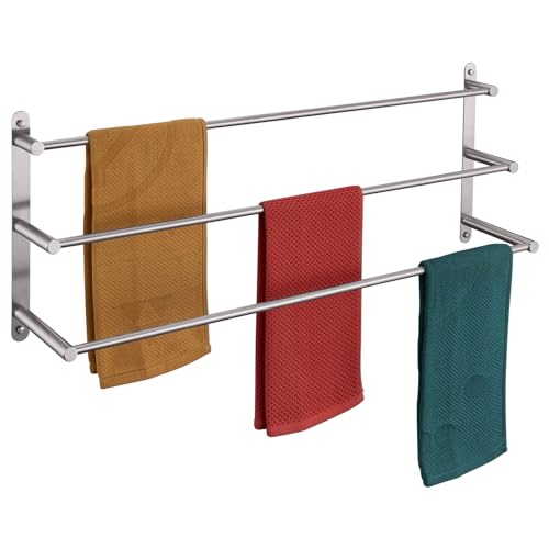 KOKOSIRI Bath Towel Bars 32'' Bathroom 3-Tiers Ladder Towel Rack Wall Mount Towels Shelves Stainless Steel, Brushed Nickel, B5002BR-L32 - color: Brushed, size: 32-Inch
