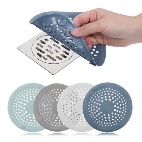 4 Packs Round Hair Drain Catcher, Drain Cover with Suction Cups, Durable Shower Drain Hair Catcher for Bathroom, Bathtub, Kitchen, Easy to Clean