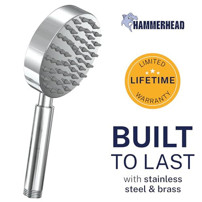 HammerHead Showers® Solid Metal Hand Held Shower Head - CHROME - 2.5 GPM High Pressure Shower Heads 4 Inch Spray Wand | Made from 304 Stainless Steel with Silicone Nozzles - color: Polished Chrome, size: 2.5 GPM