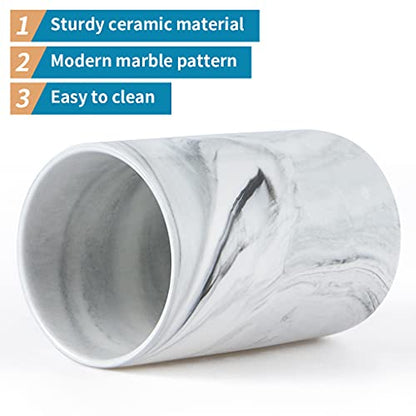 Bathroom Tumbler Cup, Ceramic Toothbrush Holder Stand for Mouthwash Rinsing, Toothpaste, Pen, Makeup Brush, Teaspoon Organizer, 10oz / 300ml (Marble Pattern)