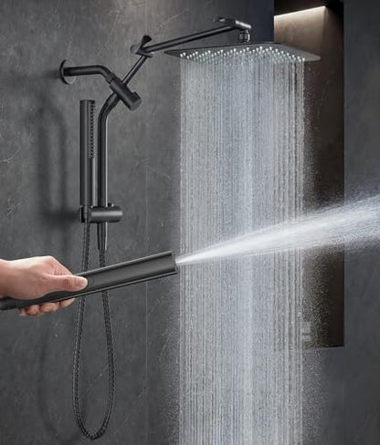 Veken All Metal 10" Luxurious Rain Shower Head with Handheld Spray,Square | Best Dual High Pressure Shower Heads Combo,Double Detachable Showerhead, Adjustable Rainfall,Bathroom Accessories,Matte Black - color: Black Matte, size: 10 Inch
