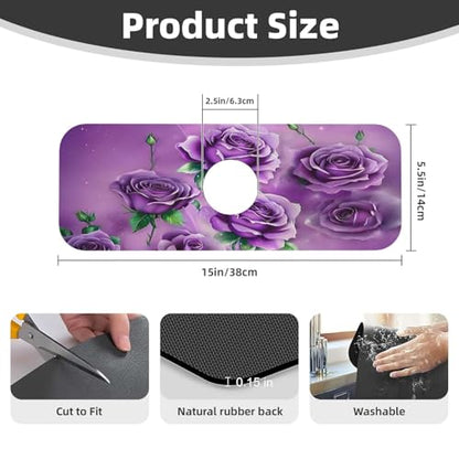 Purple Roses Kitchen sink faucet pad, strong water absorption, anti slip, easy to clean, very suitable for splash and drip prevention, suitable for kitchens and bathrooms - color: Purple Roses