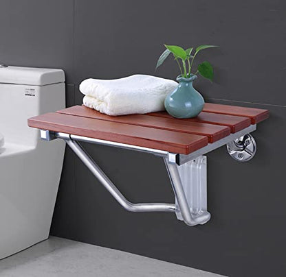 Folding Shower Seat Wall Mounted, Teak Wood, 15'' Foldable Shower Chair | 350lbs Capacity, Folding Shower Bench,Bathroom Stool, For Seniors Adults Disabled, For Indoor Shower Small Spaces