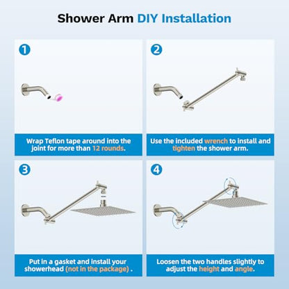 All-Metal Shower Extension Arm, G1/2" Universal 11-Inch, Brushed Nickel | Brass Flexible Shower Head Extender Height/Angle Adjustable, Stainless Steel Rain Shower Pipe Extending with Lock Joint - color: Brushed Nickel, size: 11 Inch