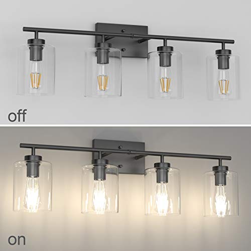 Aipsun 4 Lights Black Bathroom Vanity Light Over Mirror with Clear Glass Shades Industrial Bathroom Light Fixtures (Exclude Bulb) - size: 31 inch