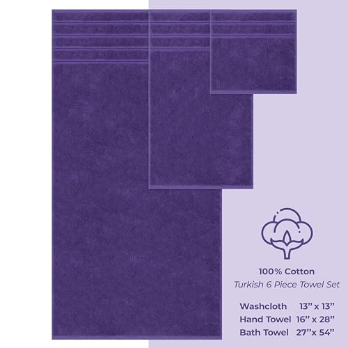 American Soft Linen 100% Cotton Luxury Turkish Towels, 6 Piece Towel Set | Soft Absorbent Quick Dry OEKO Tex Standard 100 Certificated Durable Machine Washable Premium Hotel Quality - color: Violet Purple