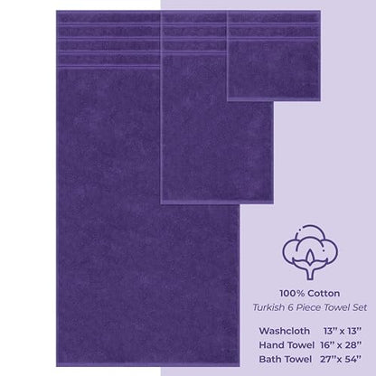 American Soft Linen 100% Cotton Luxury Turkish Towels, 6 Piece Towel Set | Soft Absorbent Quick Dry OEKO Tex Standard 100 Certificated Durable Machine Washable Premium Hotel Quality - color: Violet Purple