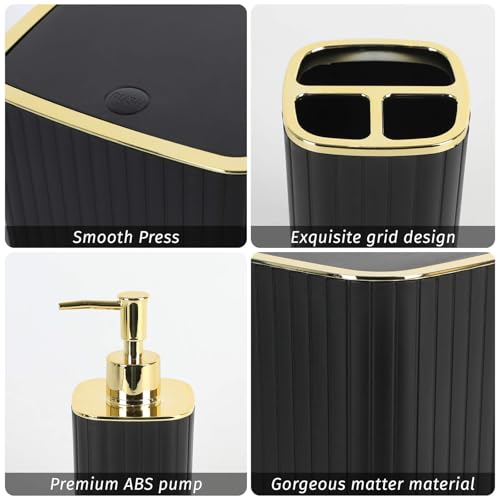 Bathroom Accessories Set - 21PCS Black Bathroom Set with Shower Curtain, Rugs, Trash Can, Soap Dispenser, Soap Dish, Toilet Brush, Toothbrush Holder, Tumbler Cup, Tissue Box, Q-tip Holders - size: Bath Set+Shower Curtain+Q-tip Holders+Tissue Box