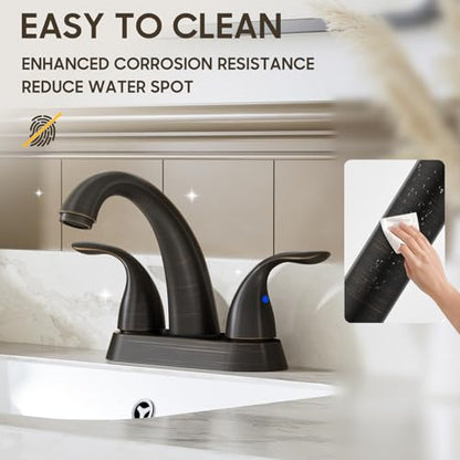 4 Inch 2 or 3 Holes 2 Handles Centerset Lead-Free Bathroom Sink Faucet, Oil Rubbed Bronze Bathroom Faucet with Copper Pop Up Drain and Water Supply Lines, BF008-5-ORB - color: Oil Rubbed Bronze, style: 1 Pack