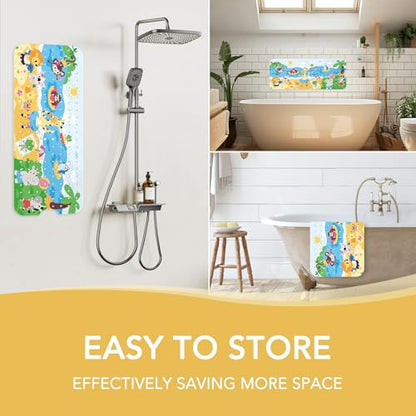 PRATIQUE Kids Bath Mat for Tub Non Slip，40 X 16 Inch Extra Long Kids Bathtub Mat Seaside Zoo Bathtub Shower Mat Safety Anti Slip with Suction Cups and Drain Holes, Machine Washable - color: Zoo