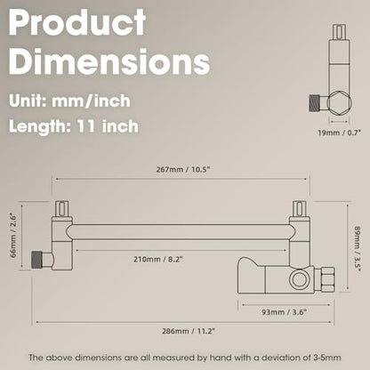 TRUSTMI Shower Arm Diverter, 10 Inch Adjustable Height Shower Head Extension Arm, Matte Black - color: Black