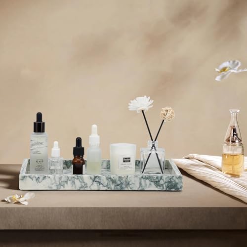 Marble Bathroom Tray,Pure Natural Vanity Tray | Marble Tray for Kitchen Counter Non-Ceramic/Non-Resin,Stone Trays 12 x 8 inch Cyan Green - color: Cyan-green