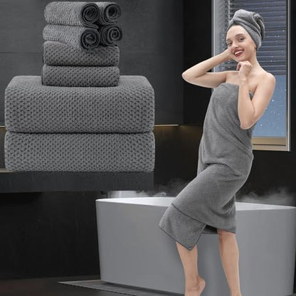 8 Piece Bathroom Towel Set Dark Gray |2 Oversized Large Bath Towels Sheet,2 Hand Towels and 4 Washcloths| 600GSM Ultra Soft Luxury Premium Towel Set Highly Absorbent Quick Dry Hotel Towel Collection - color: Texture Dark Gray, size: 8 Piece Towel Set