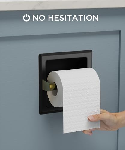 FORIOUS Recessed Toilet Paper Holder for Mega Rolls, Black and Gold | Stainless Steel Tissue Roll Holder Wall Mount for Bathroom Space-Saving Design, in Wall Toilet Paper Dispenser Insert - color: Black&gold