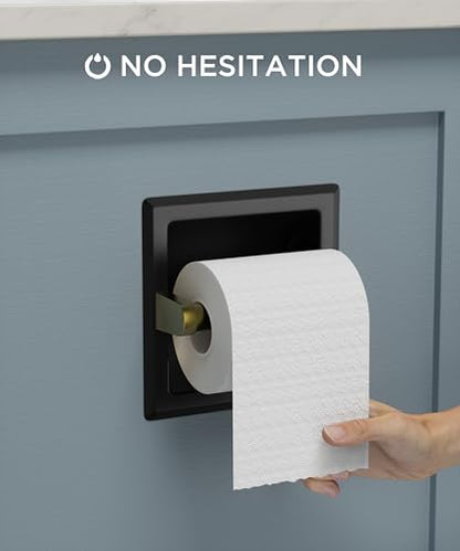 FORIOUS Recessed Toilet Paper Holder for Mega Rolls, Black and Gold | Stainless Steel Tissue Roll Holder Wall Mount for Bathroom Space-Saving Design, in Wall Toilet Paper Dispenser Insert - color: Black&gold