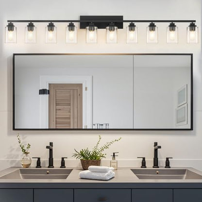 Matte Black Bathroom Vanity Light, 10-Light Modern Vanity Lighting Fixtures Over Mirror with Clear Glass Shade,Square Design,Wall Sconces for Living Room Cabinet Bedroom,E26 Socket - size: 10-Light
