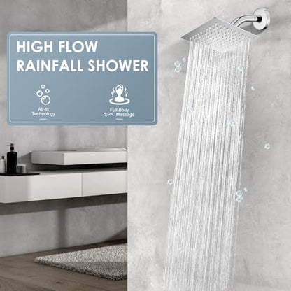 8 Inch Rain Shower Head Brushed Nickel - All Metal Stainless Steel 304, Ultra Thin Design, Square Rainfall Showerheads Modern Bathroom - Full Body Coverage Bath Shower - color: Brushed Nickel, size: 8 Inch Square
