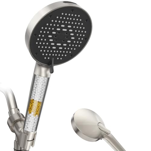 SR SUN RISE NSF Certified Filtered Shower Head with Handheld for Hard Water to Remove Chlorine High Pressure 9-Spray Setting (with Power Wash) Anti-Clog Nozzles(1Filter, Brushed Nickel) - color: Brushed Nickel, style: 1.8 Gallon Per Minute+1 Filter