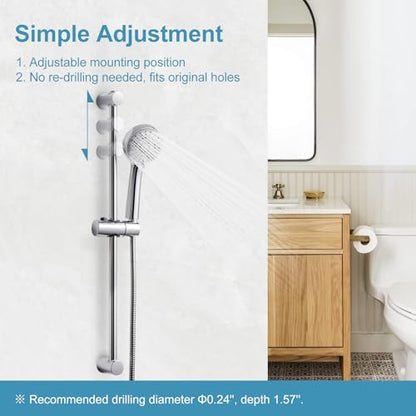OFFO Shower Slide Bar Combo, Adjustable 21 in Slide Bar with 3-Mode Round Handheld Shower Head and 60 in Stainless Steel Hose, Screw Wall Mounted, Chrome Finish - style: Round 21" Slide Bar & 60" Hose