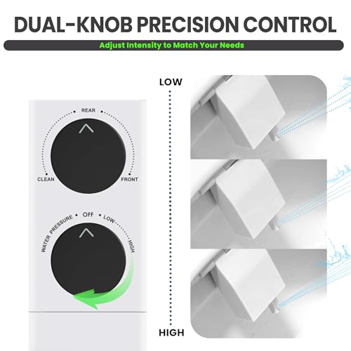 Toilet Bidet With Left/Right Side Reversible Design, Fresh Water, Non-Electric, Toilet Bidet Attachment, Right/Left Hand Side with Dual Nozzle, Self-Clean, Easy to Install (Black Knob)