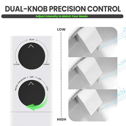 Toilet Bidet With Left/Right Side Reversible Design, Fresh Water, Non-Electric, Toilet Bidet Attachment, Right/Left Hand Side with Dual Nozzle, Self-Clean, Easy to Install (Black Knob)