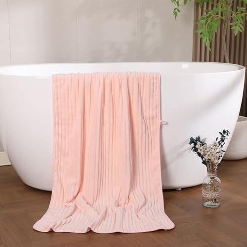 Bath Towels 2-Pack, 27.5x55 Inches - Ultra Soft and Highly Absorbent Quick Dry Microfiber Towels with Hanging Loop, Beauty Twill Stripe Design for Bath, Beach, Gym - color: 2pink