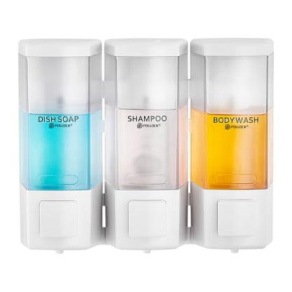 Pollock Shampoo and Conditioner Dispenser 3 Chamber * 500ML | Shower Soap Dispenser Wall Mounted, Body Wash Dispenser No Drill, Refillable Shower Dispenser for Bathroom - color: Blk-zt-53-w3