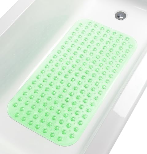 Large Non-Slip Bathtub & Shower Mat 31 inch x16 inch (Smooth/Non-Textured Tubs Only) Safe, Clean, Machine-Washable, Superior Grip&Drainage, Vinyl, Transparent Light Green, Medium - color: Transparent Light Green, size: Large (31"x16")