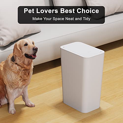 N. NETDOT 3 Pack 2.6 Gallon / 10L Bathroom Trash Can with Lid,Kitchen Garbage Can Small Trash Bin Waste Basket for Bathroom,Kitchen,Bedroom,Living Room,Office - Off White - color: Off White, size: 3 X 2.6 Gal