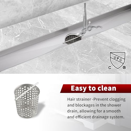 Sharp-tec Linear Shower Drain, 32 inch Shower Drain with Removable Pattern Cover, Brushed Nickel 304 Stainless Steel Rectangle Floor Drain, Adjustable Feet and Hair Strainer Included - color: Brushed Nickel, size: 32 inch