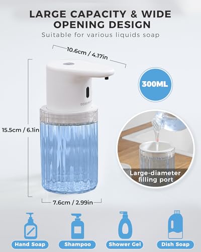 Automatic Soap Dispenser Touchless, USB Rechargeable for Kitchen & Bathroom | Hands Free Infrared Sensor, 3 Adjustable Soap Levels, IPX7 Waterproof, 10oz/300ML, for Hand Soap, Dish Soap&Lotion - color: White, style: Liquid