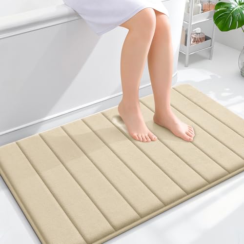 OLANLY Memory Foam Bath Mat 40x24, Super Soft Absorbent Bathroom Rugs, Quick Dry, Machine Washable Shower Floor Rugs, Bathmat Carpet, Bathroom Home Decor Accessories, Beige - color: Beige, size: 40" X 24"