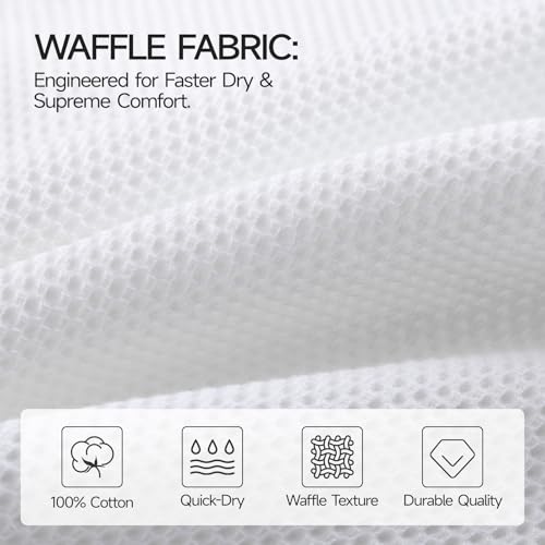 REDKISS Quick Dry Waffle Towel Set of 8, 100% Cotton,Lightweight & Highly Absorbent Waffle Towels for Bathroom, Spa, Gym, Pool-2 Bath Towels, 2 Hand Towels & 4 Washcloths,White - color: White
