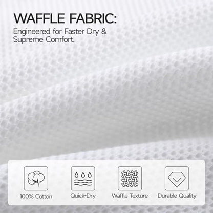 REDKISS Quick Dry Waffle Towel Set of 8, 100% Cotton,Lightweight & Highly Absorbent Waffle Towels for Bathroom, Spa, Gym, Pool-2 Bath Towels, 2 Hand Towels & 4 Washcloths,White - color: White